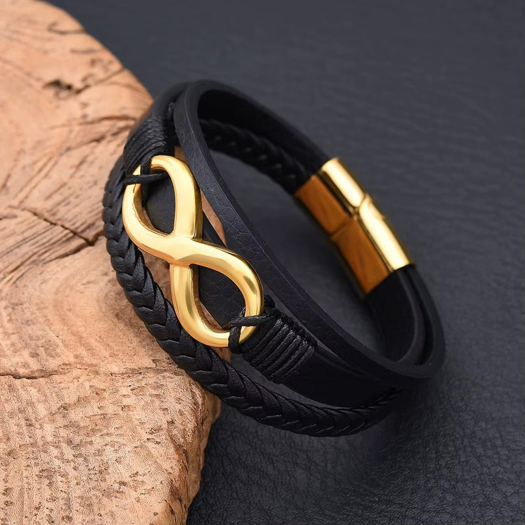 Black Braided Infinity 8 Symbol Leather Bracelet For Men