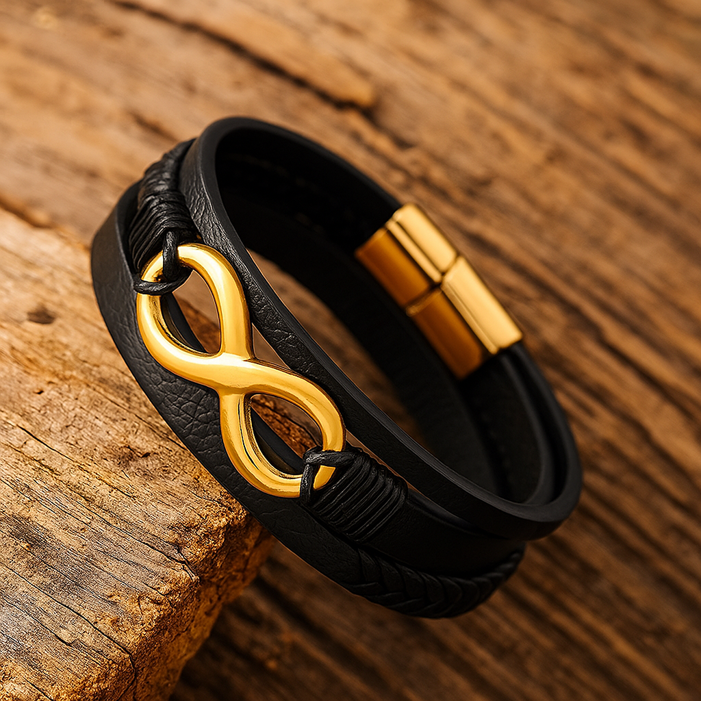 Black Braided Infinity 8 Symbol Leather Bracelet For Men