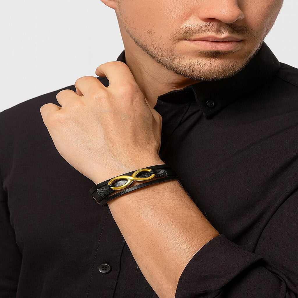 Black Braided Infinity 8 Symbol Leather Bracelet For Men