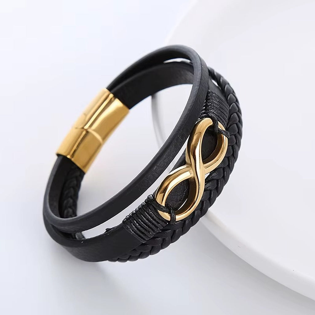 Black Braided Infinity 8 Symbol Leather Bracelet For Men