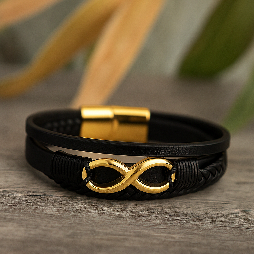 Black Braided Infinity 8 Symbol Leather Bracelet For Men