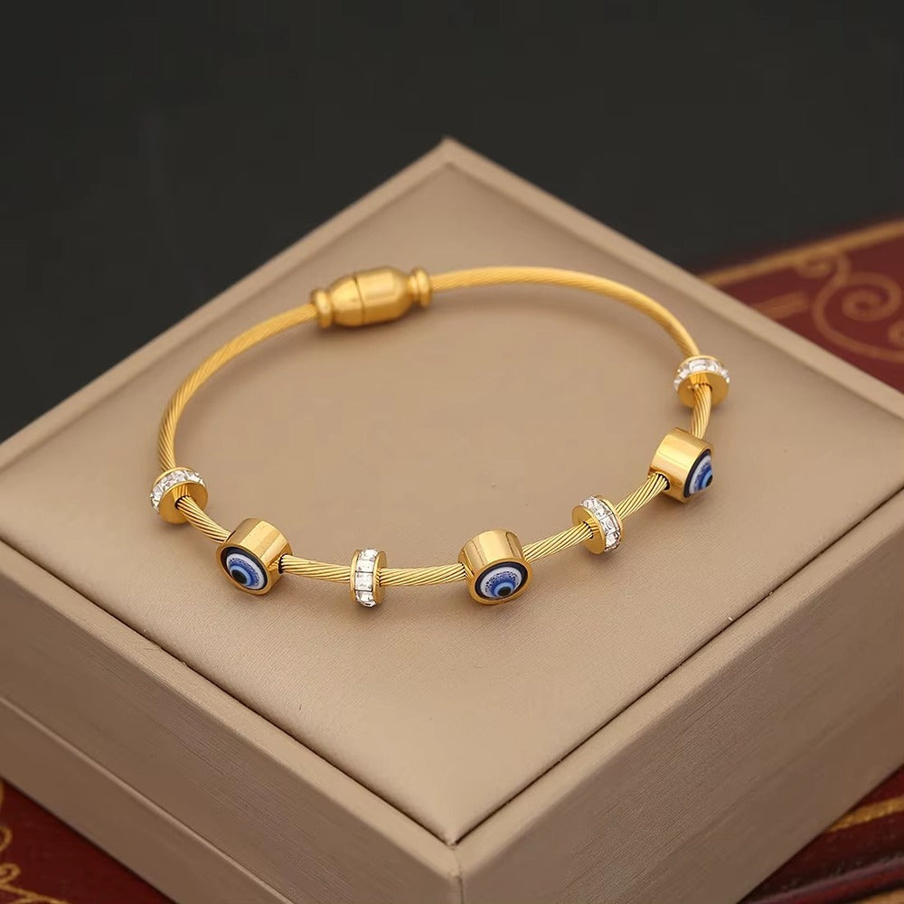 Gold-Plated Blue Eye Beaded Bracelet For Women