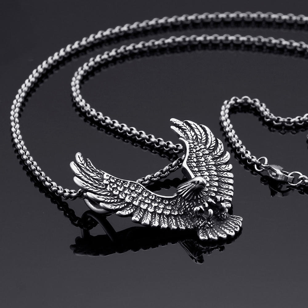 Oxidised Silver Eagle Pendant Chain Necklace for Men/Boy's