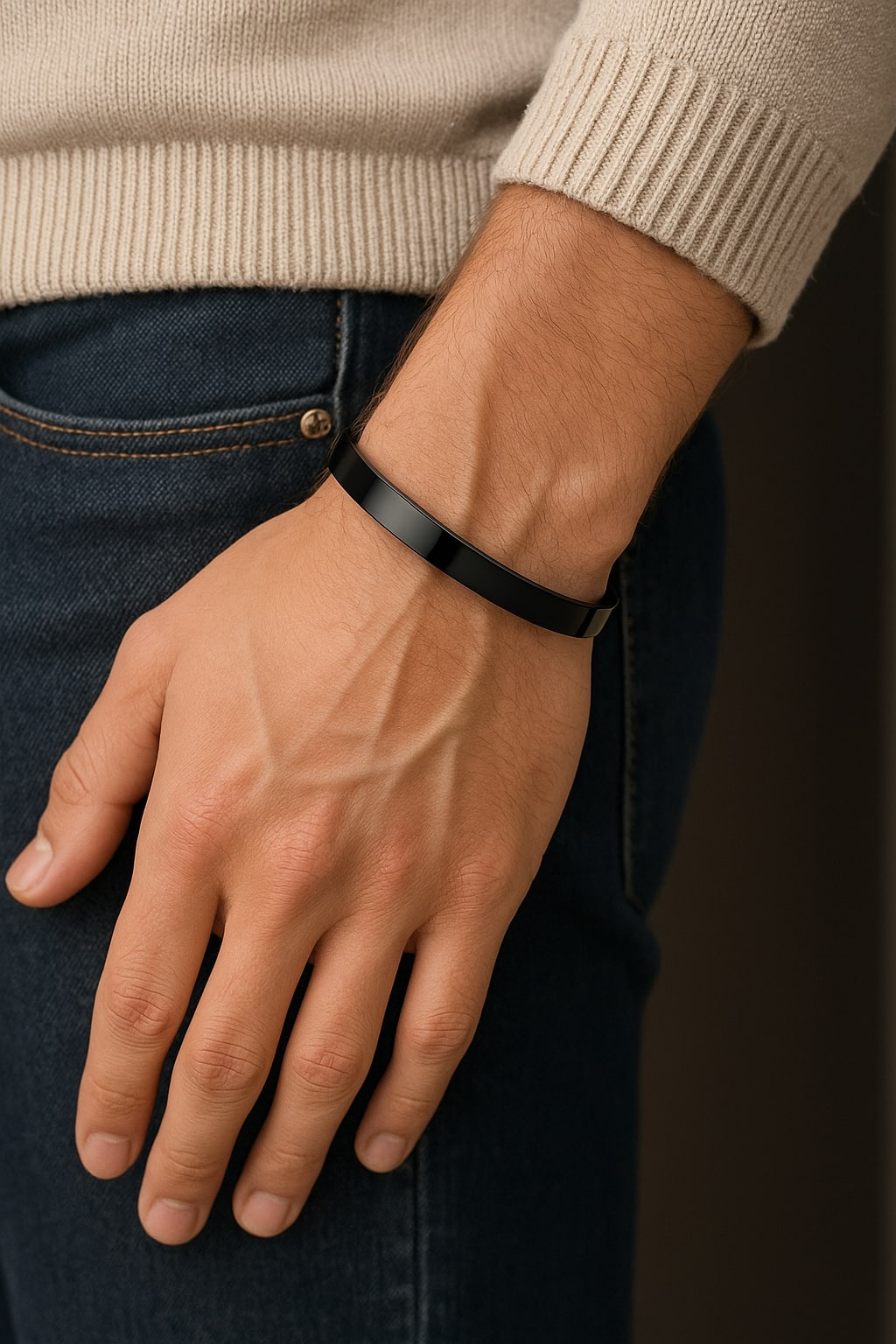 Black Stainless Steel Magnetic Clasp Kada Bracelet For Men