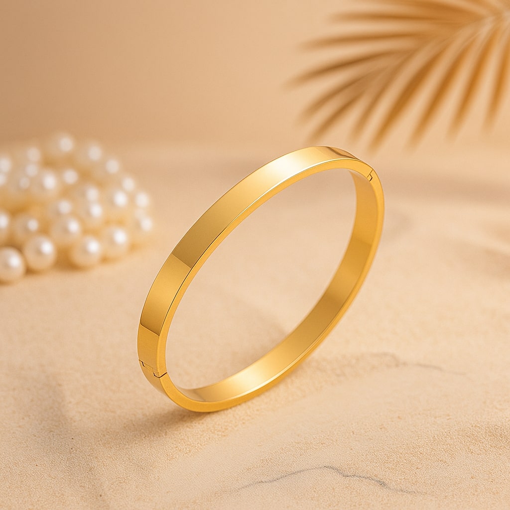 Gold Stainless Steel Magnetic Clasp Kada Bracelet for Men