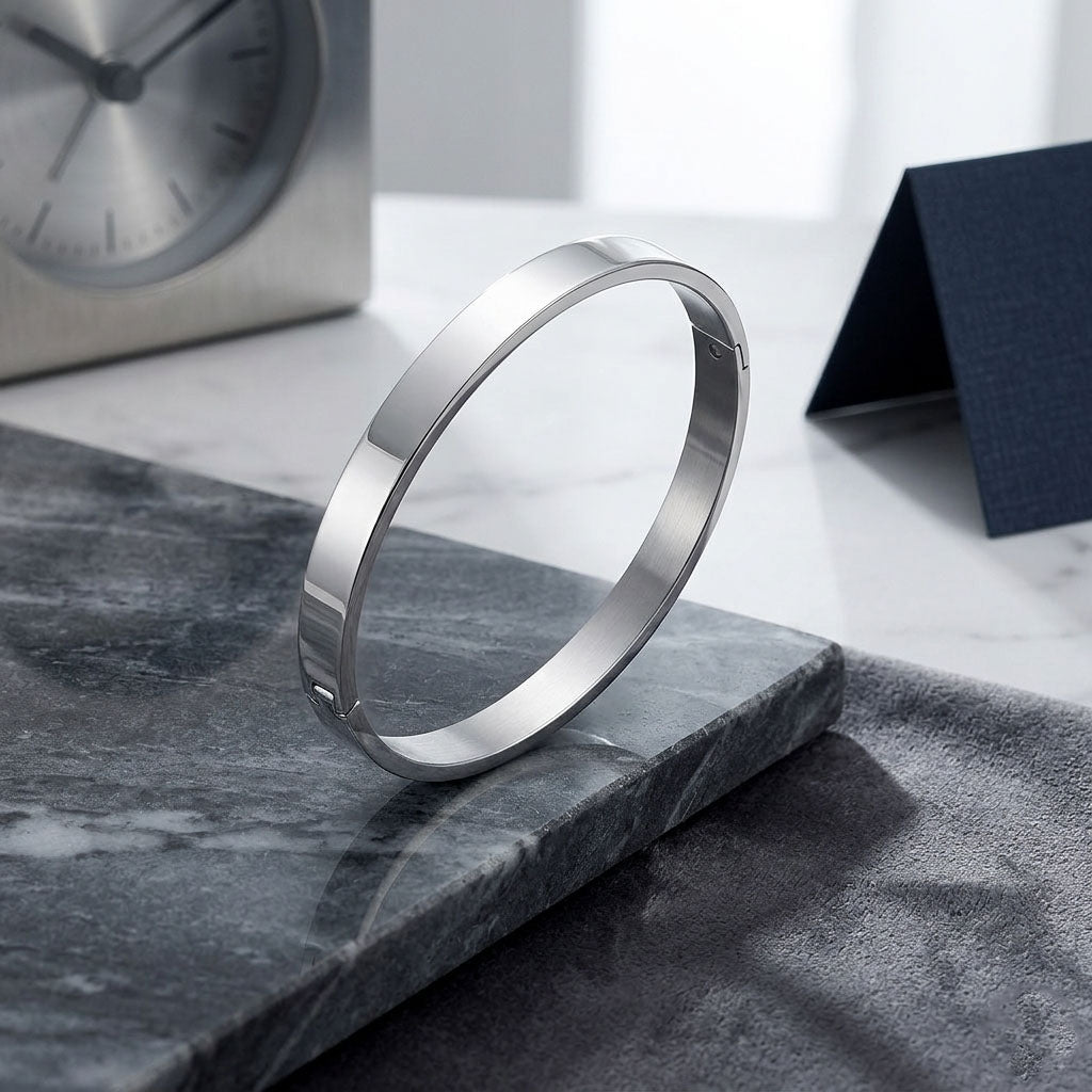 Silver Stainless Steel Magnetic Clasp Kada Bracelet for Men