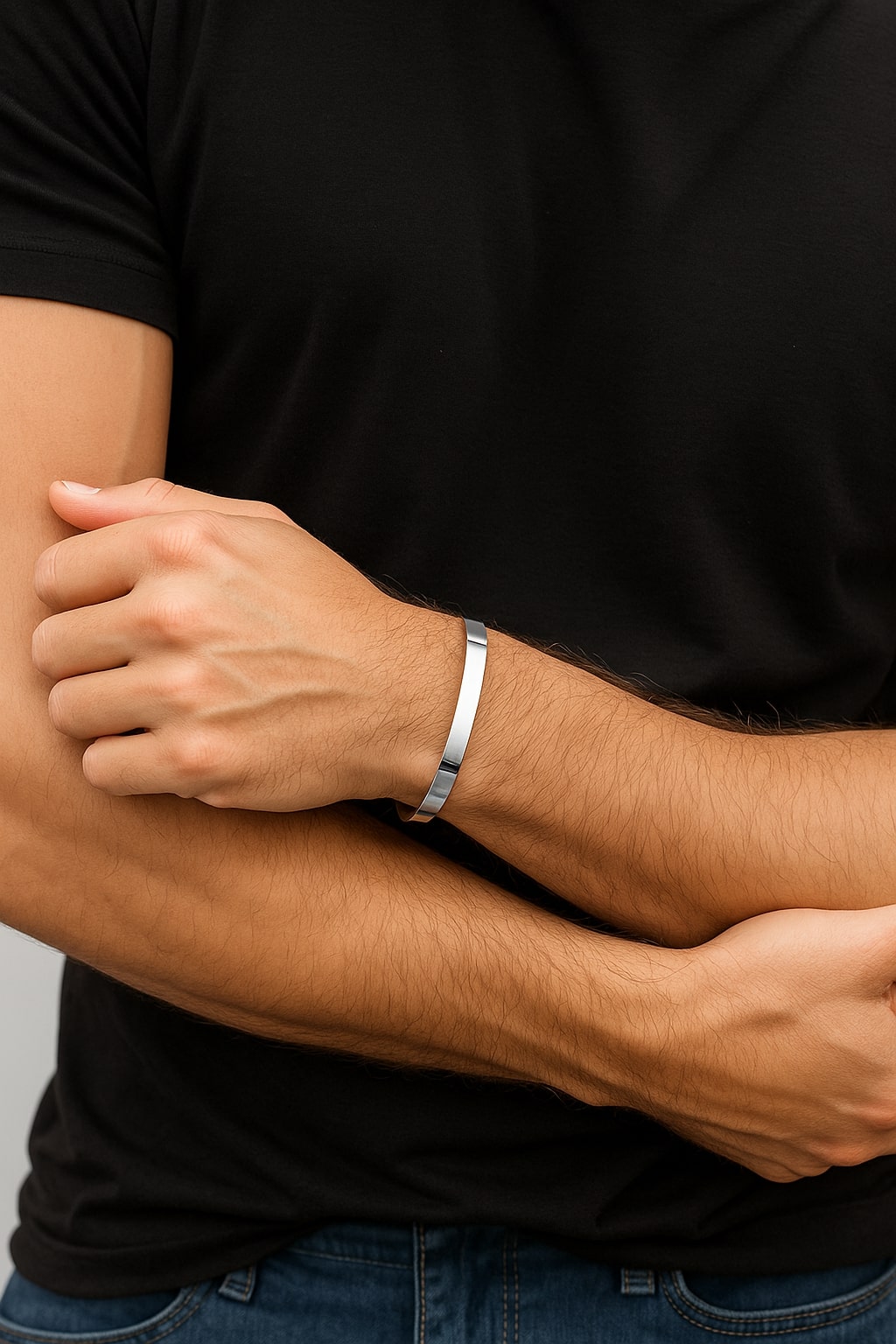 Silver Stainless Steel Magnetic Clasp Kada Bracelet for Men