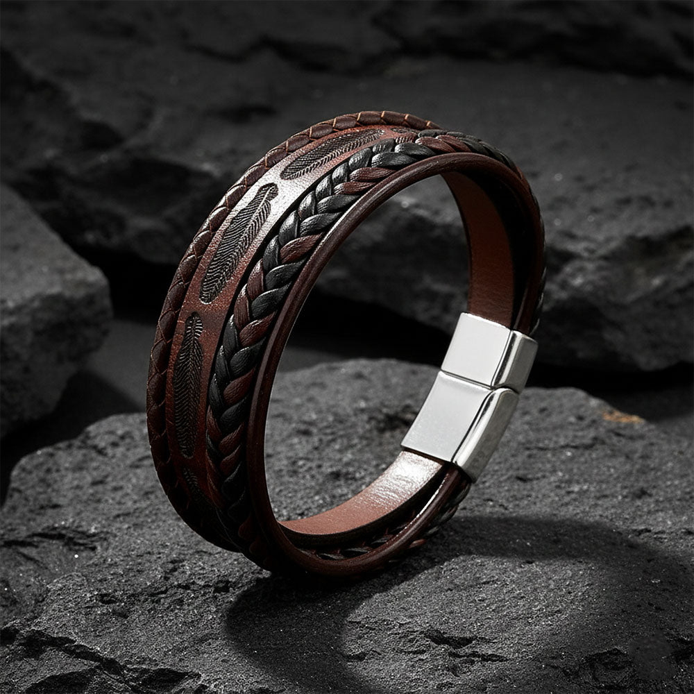 Brown Magnetic Clasp Leather Bracelet For Men