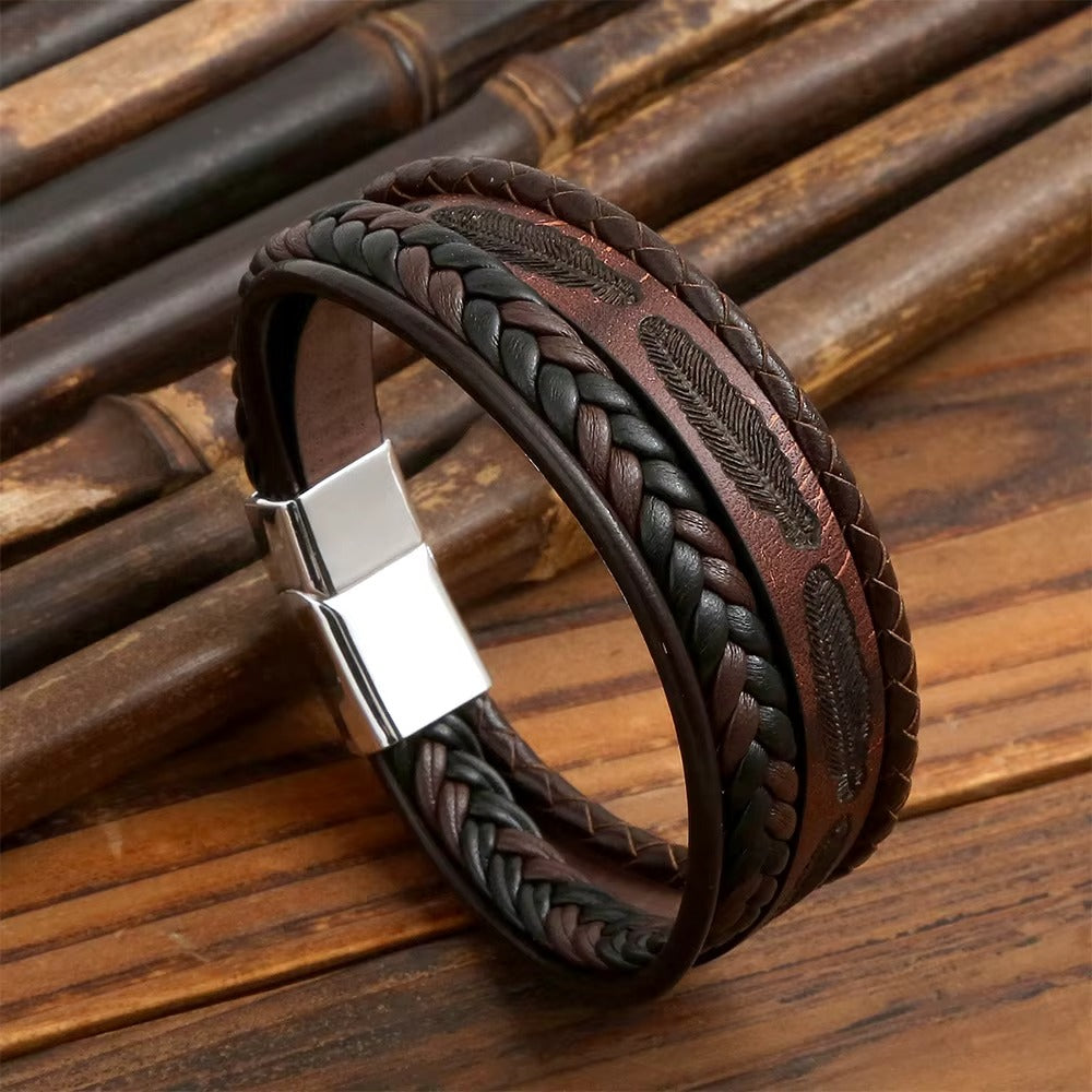 Brown Magnetic Clasp Leather Bracelet For Men – University Trendz