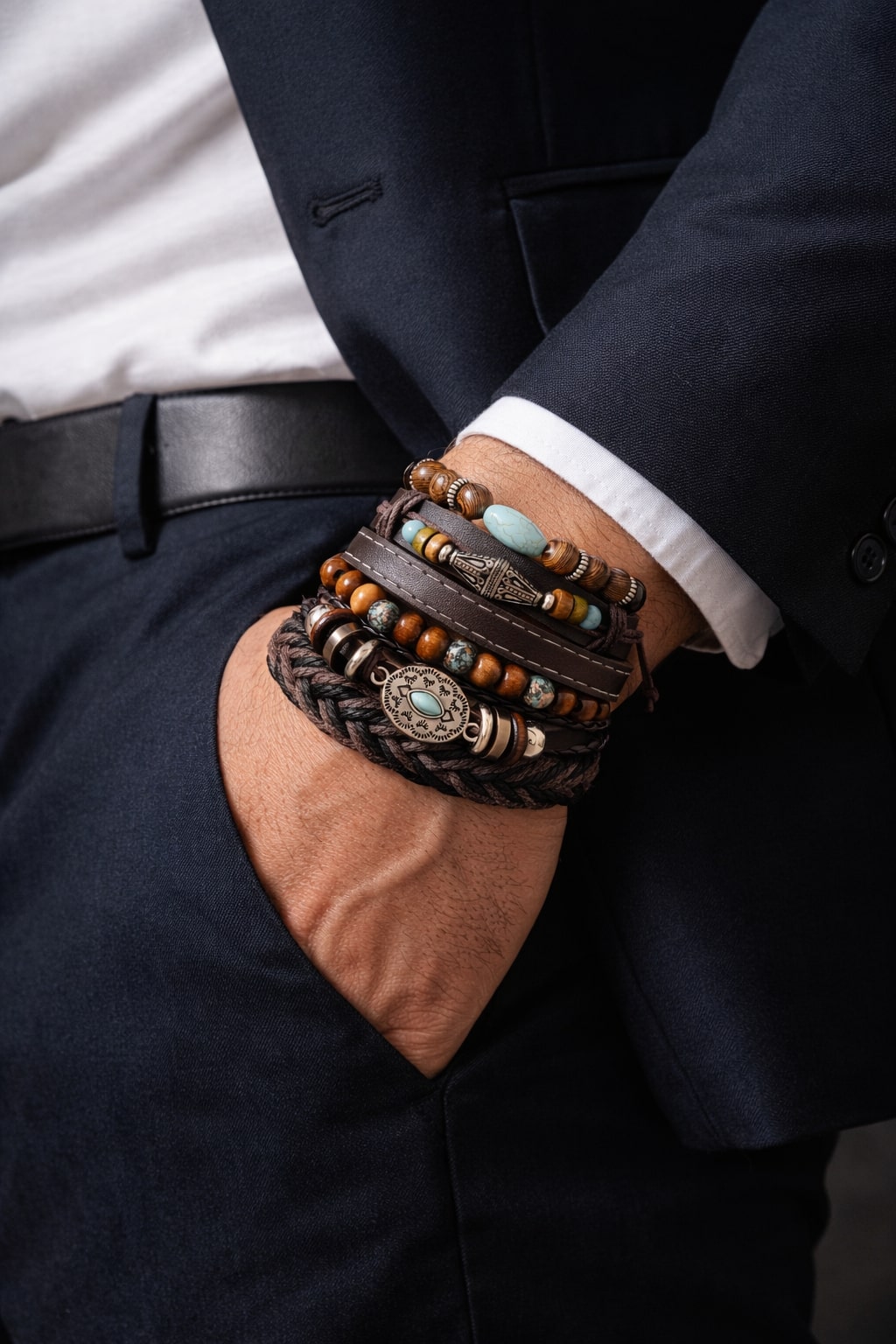 Turquoise Antique Multi-Layer Stacked Bracelet for Men-Set of 6