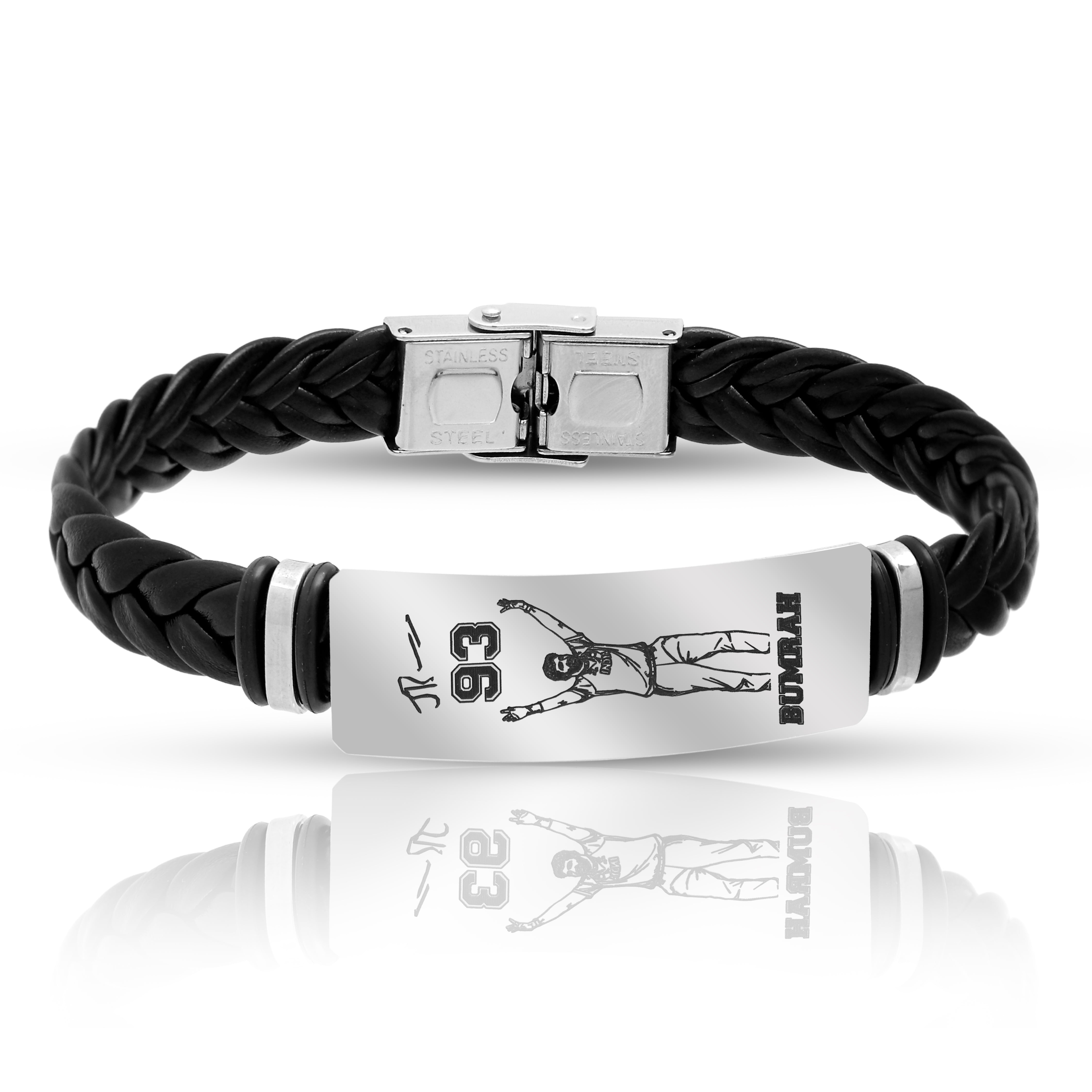 Jasprit Bumrah 93 Signature Bracelet for Men | Premium Braided Leather & Stainless Steel Cricket Fan Bracelet | Sports Inspired Wristband Gift