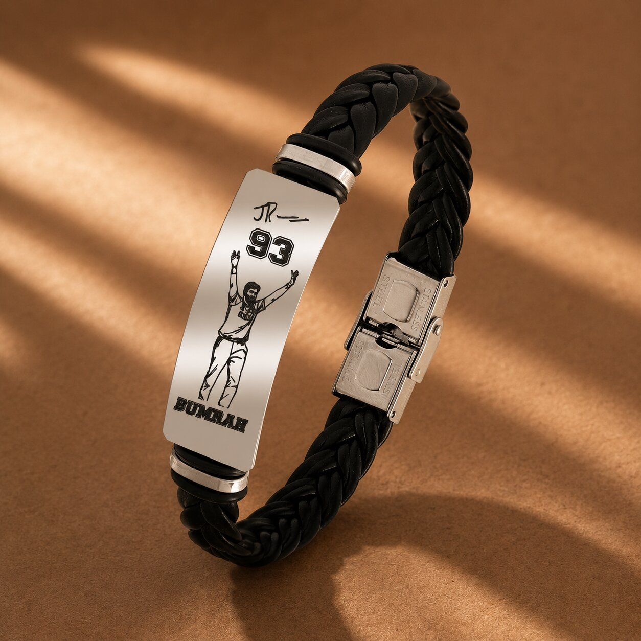 Jasprit Bumrah 93 Signature Bracelet for Men | Premium Braided Leather & Stainless Steel Cricket Fan Bracelet | Sports Inspired Wristband Gift