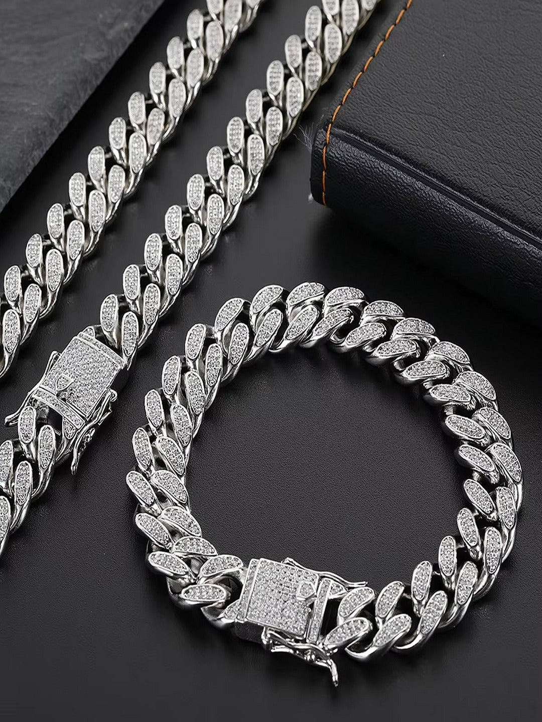 Mc Stan Stainless Steel Zirconia Cuban Link Chain Rapper Bracelet for Men