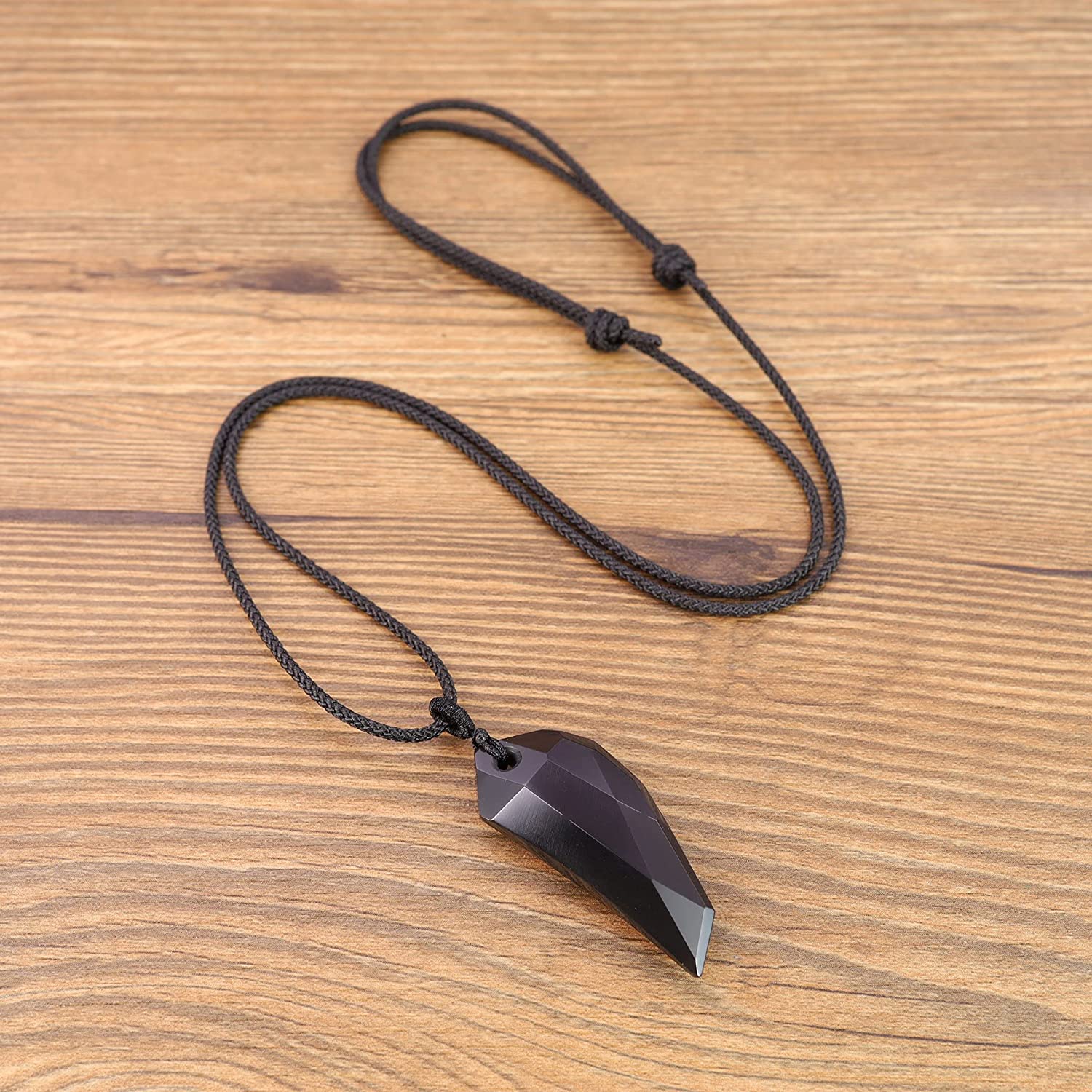 Black Stone Thread Drawstring Pendant Necklace for Men