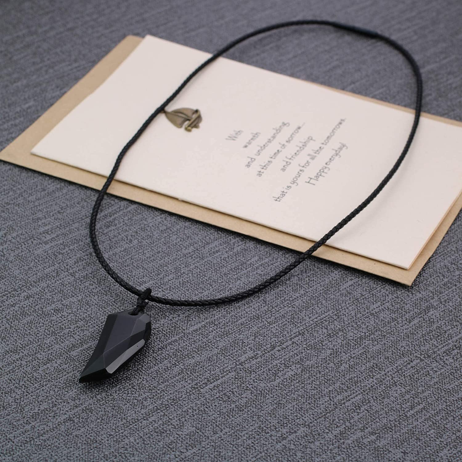 Black Stone Thread Drawstring Pendant Necklace for Men