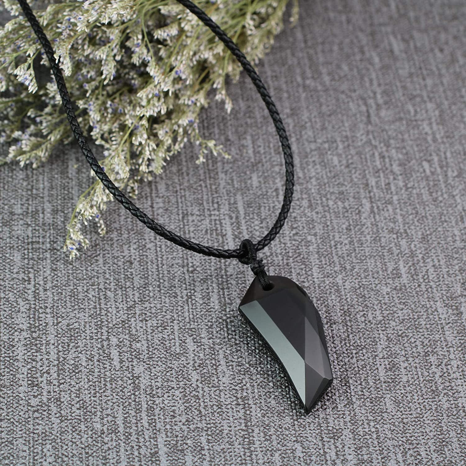 Black Stone Thread Drawstring Pendant Necklace for Men