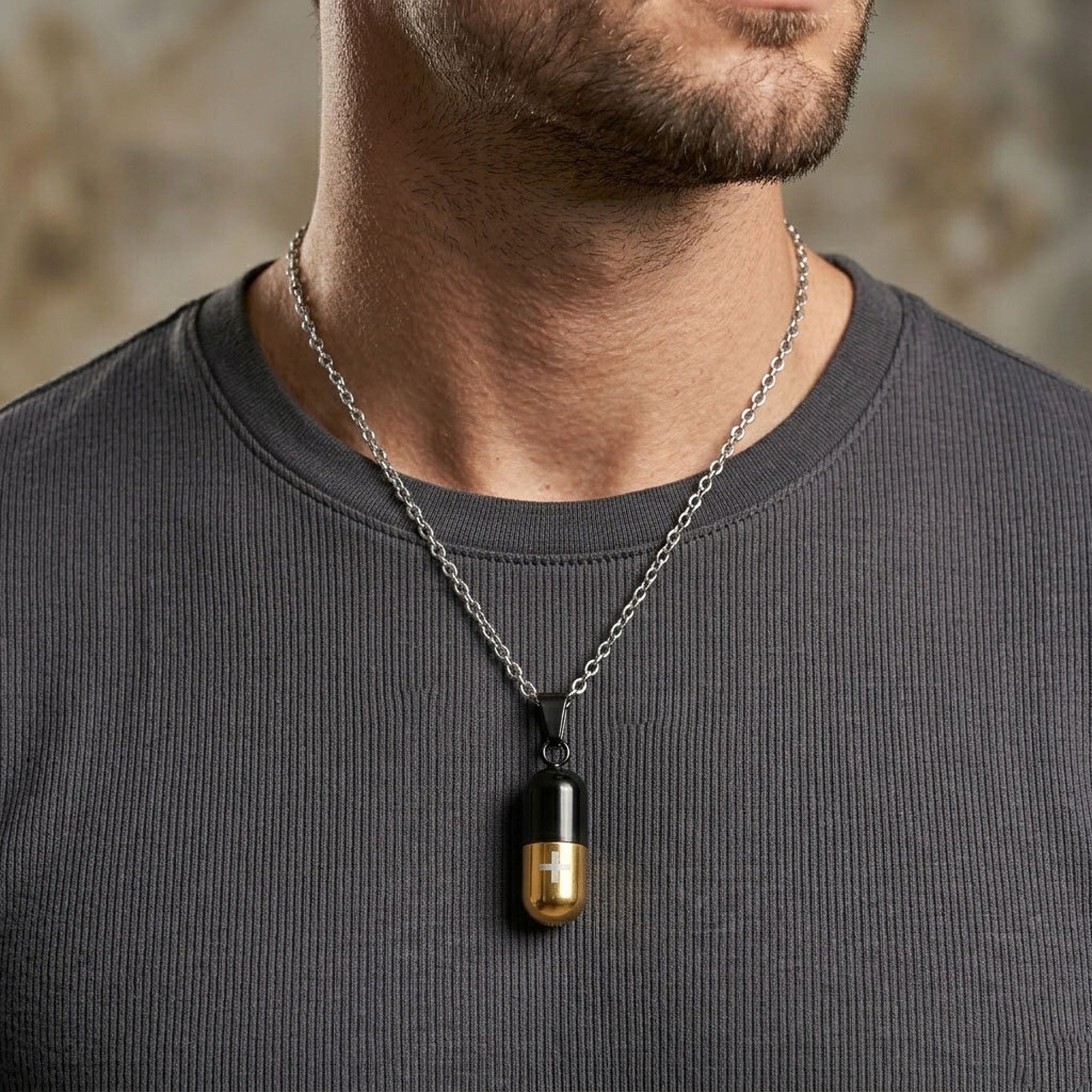 Stainless Steel Cross Silver Chain Pendant Necklace for Men
