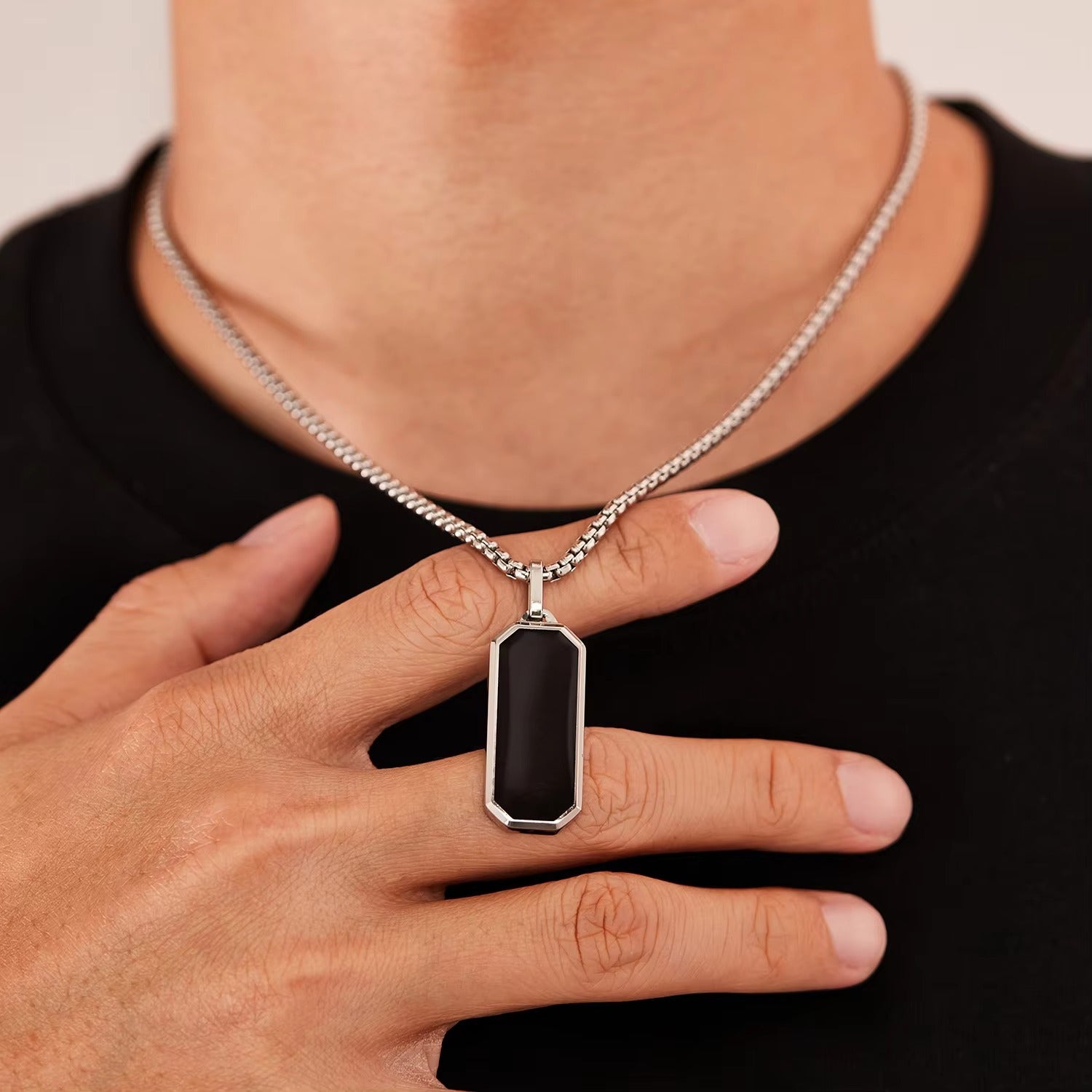 Stainless Steel Silver Chain Pendant Necklace for Men