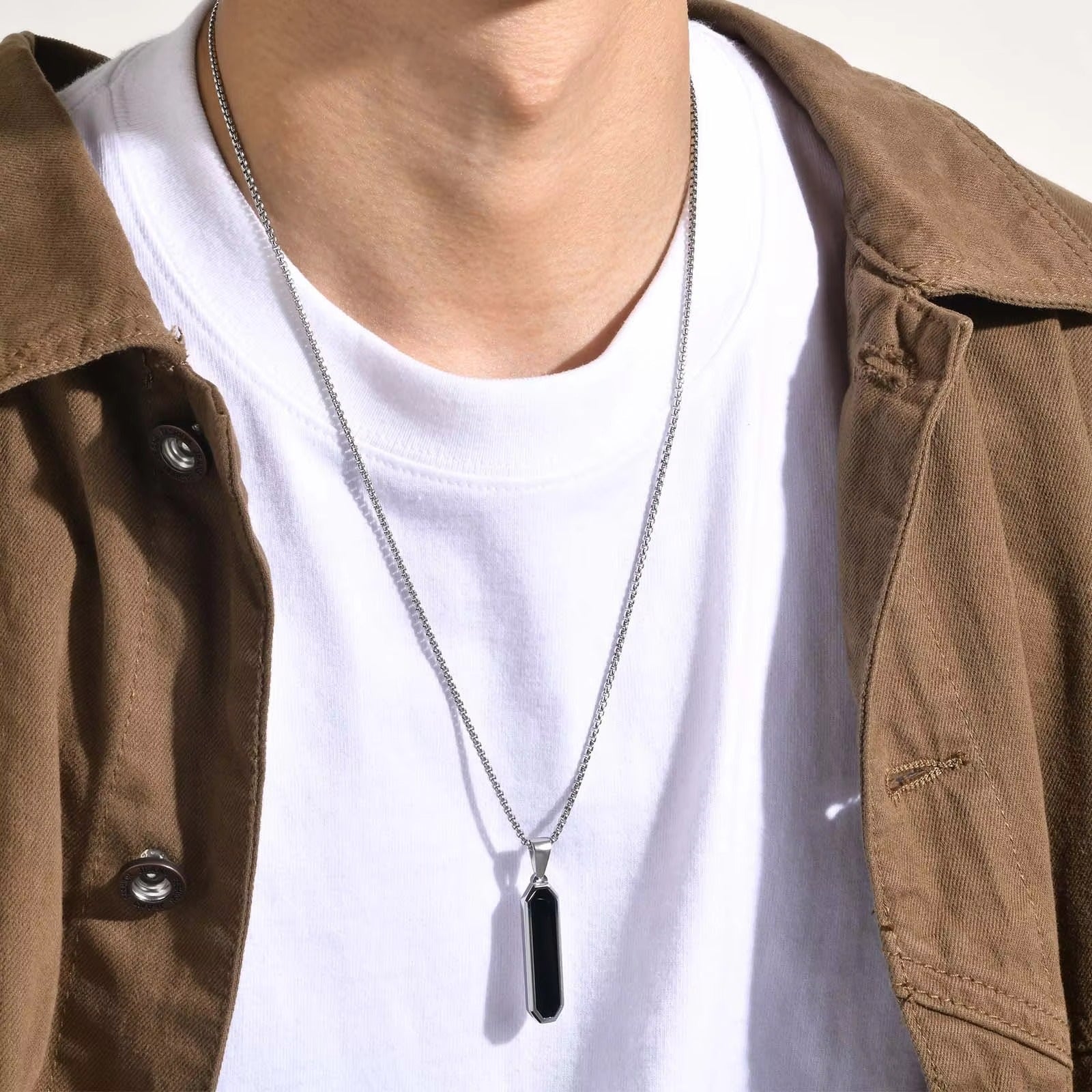 Hip Hop Sleek Black Long Pendant Chain Necklace for Men