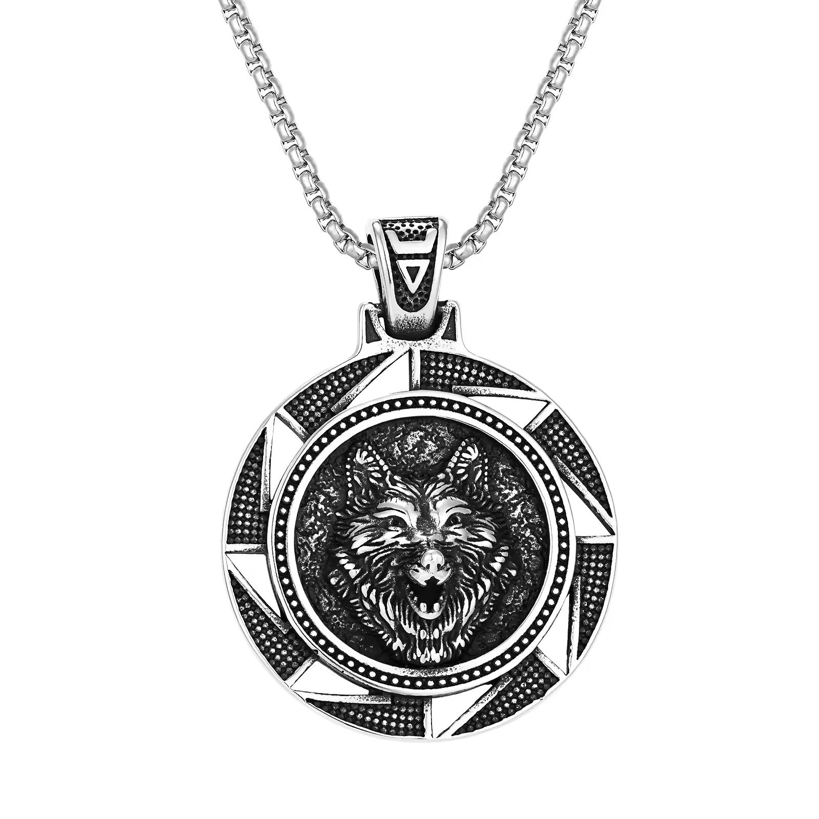 Stainless Steel Wolf Head Pendant Chain Necklace for Men