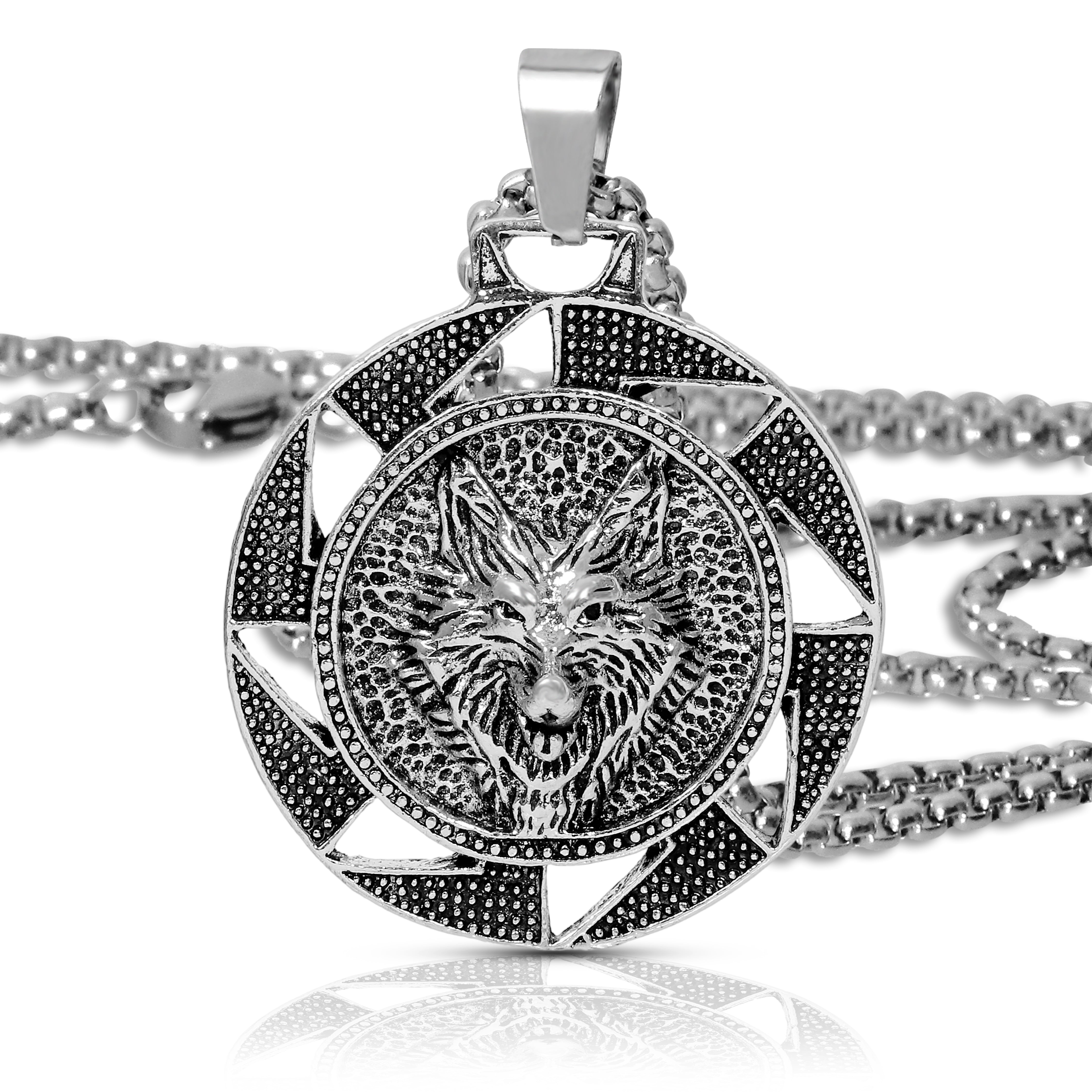 Stainless Steel Wolf Head Pendant Chain Necklace for Men