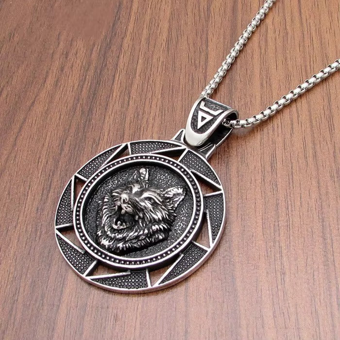 Stainless Steel Wolf Head Pendant Chain Necklace for Men