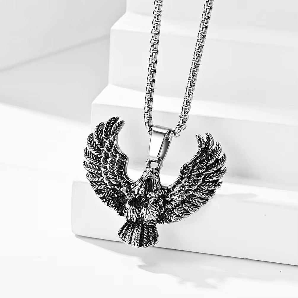 Oxidised Silver Eagle Pendant Chain Necklace for Men/Boy's