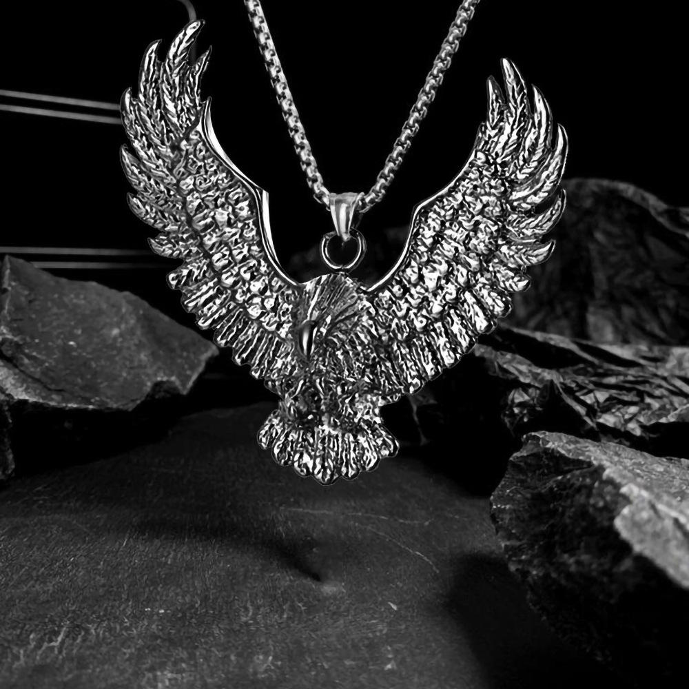 Oxidised Silver Eagle Pendant Chain Necklace for Men/Boy's