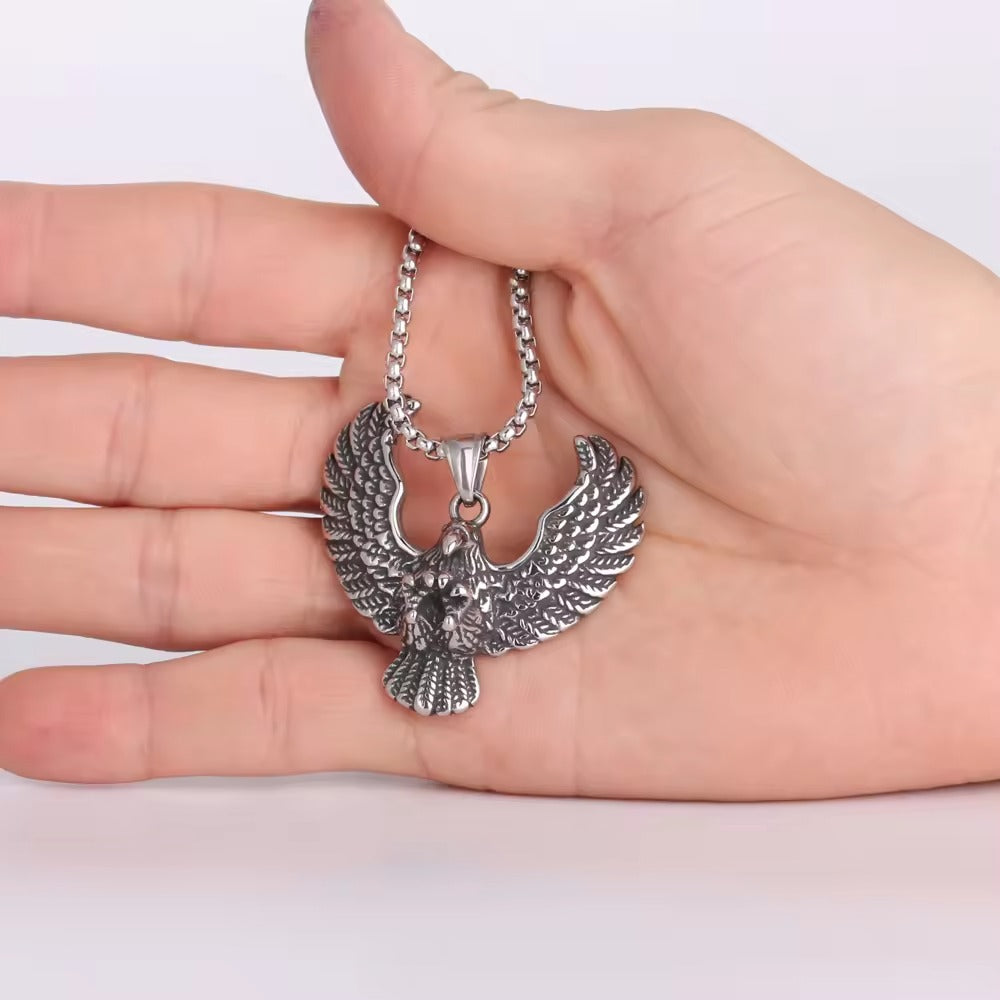 Oxidised Silver Eagle Pendant Chain Necklace for Men/Boy's