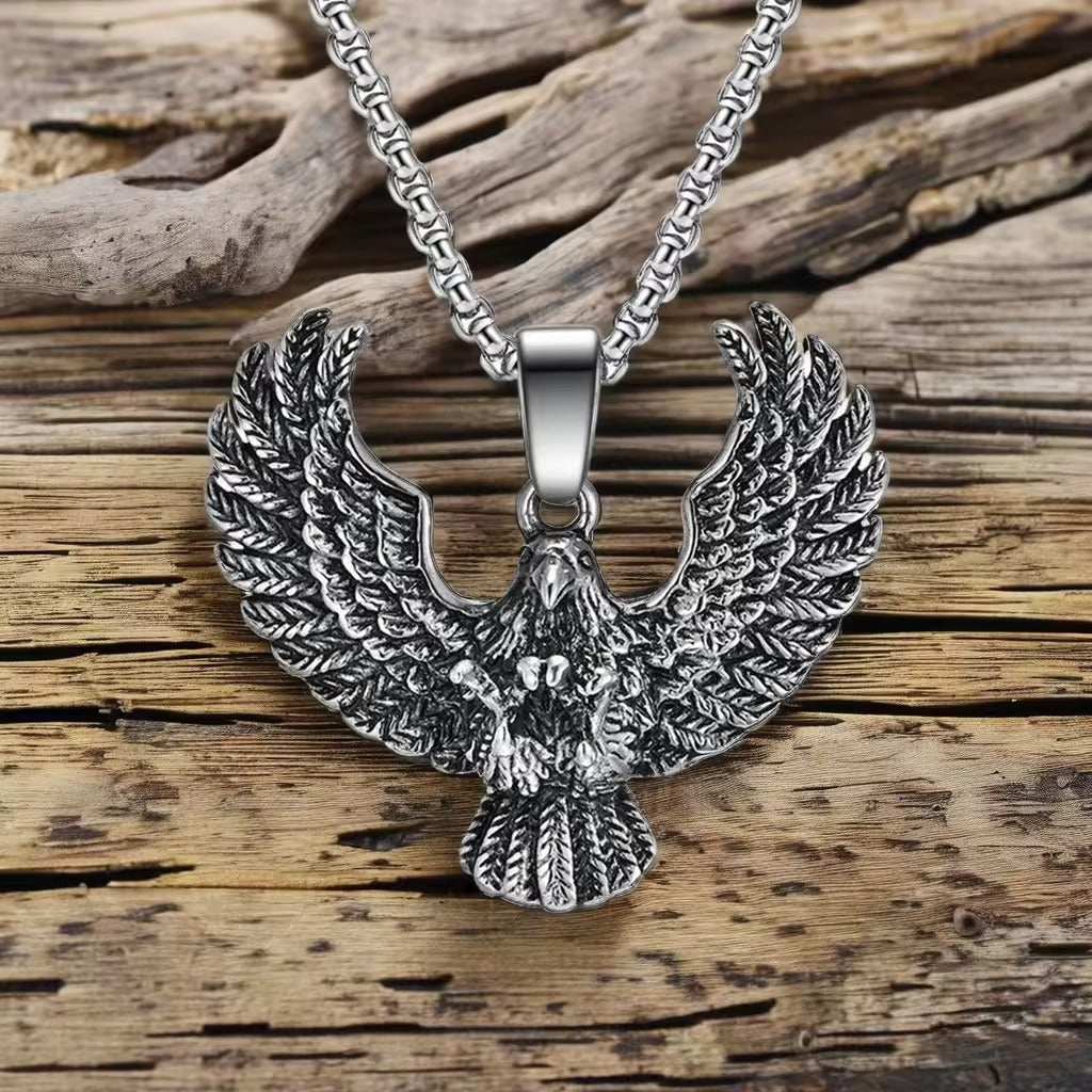 Oxidised Silver Eagle Pendant Chain Necklace for Men/Boy's