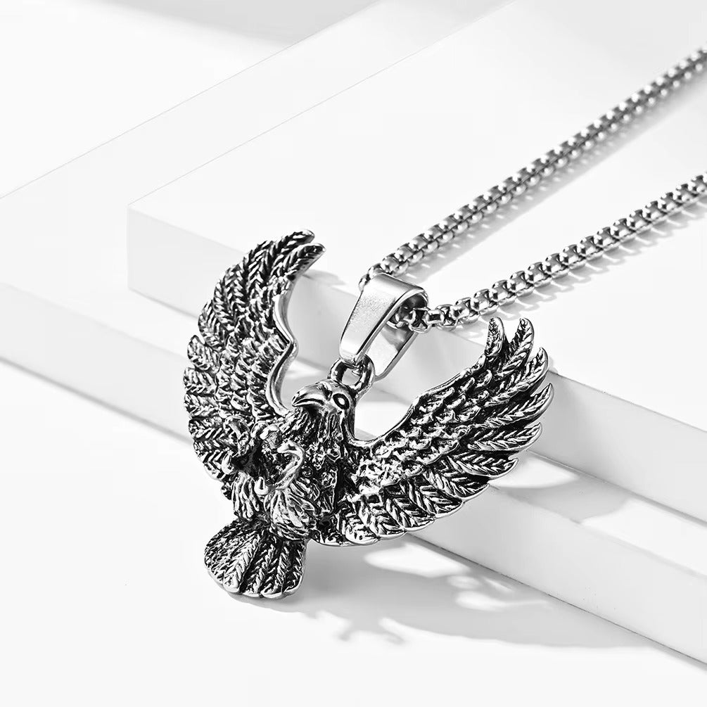 Oxidised Silver Eagle Pendant Chain Necklace for Men/Boy's