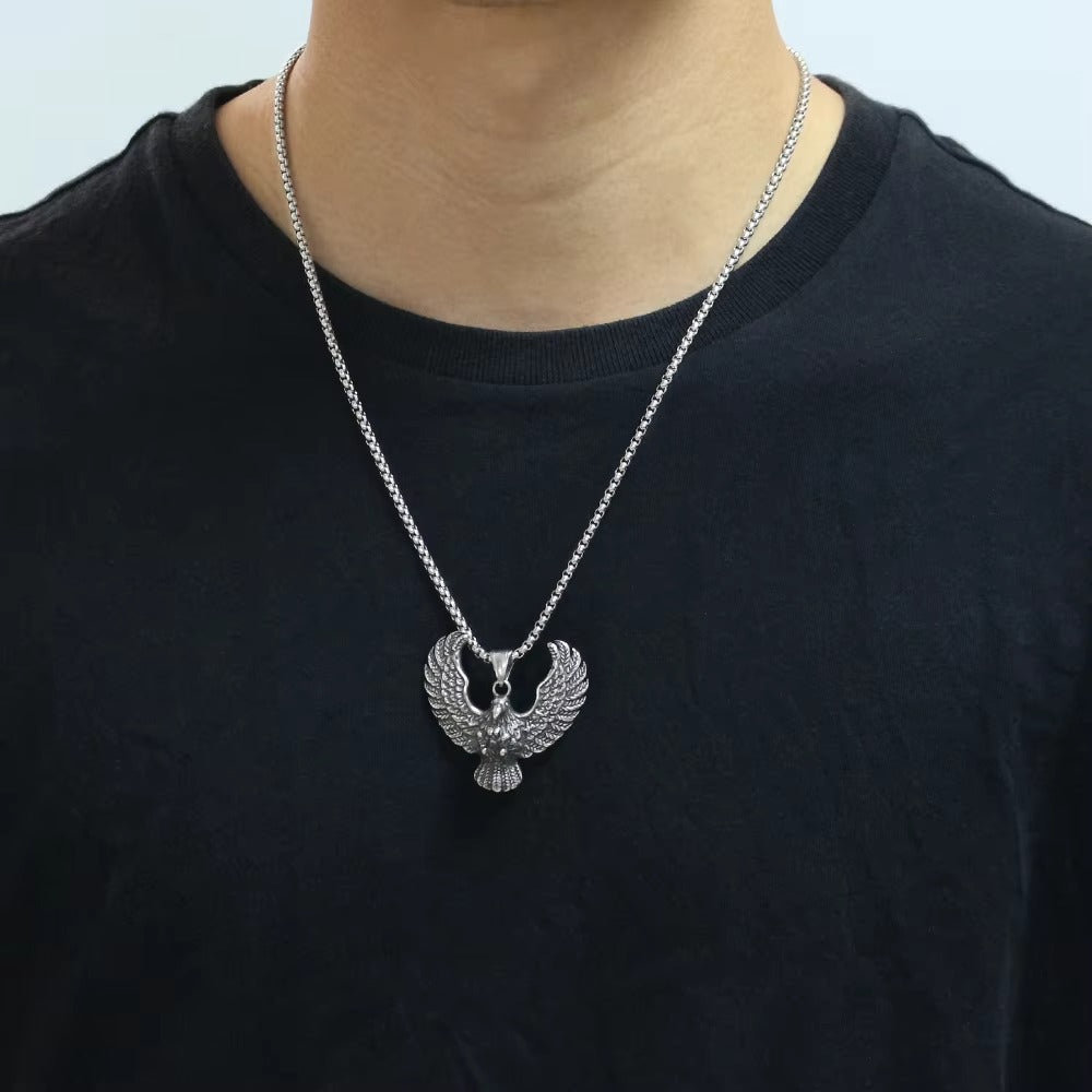 Oxidised Silver Eagle Pendant Chain Necklace for Men/Boy's