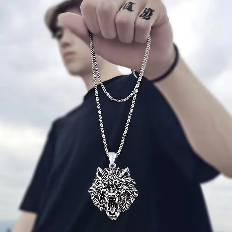 Bold Roaring King Animal Head Pendant Chain Necklace for Men