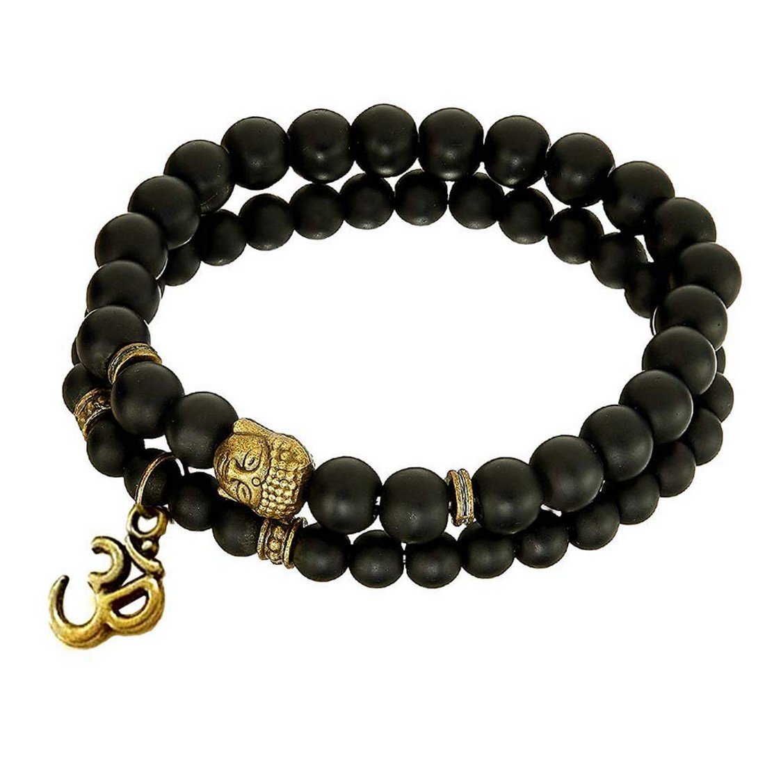 2PCs Matte Black Beads OM Buddha Onyx Bracelet for Men & Women image 3