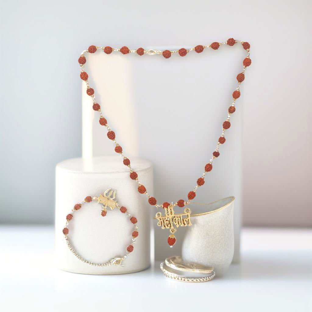 Men's Gold-Plated Rudraksh Mahakal Pendant Necklace & Rudraksh Bracelet Combo Set image 6
