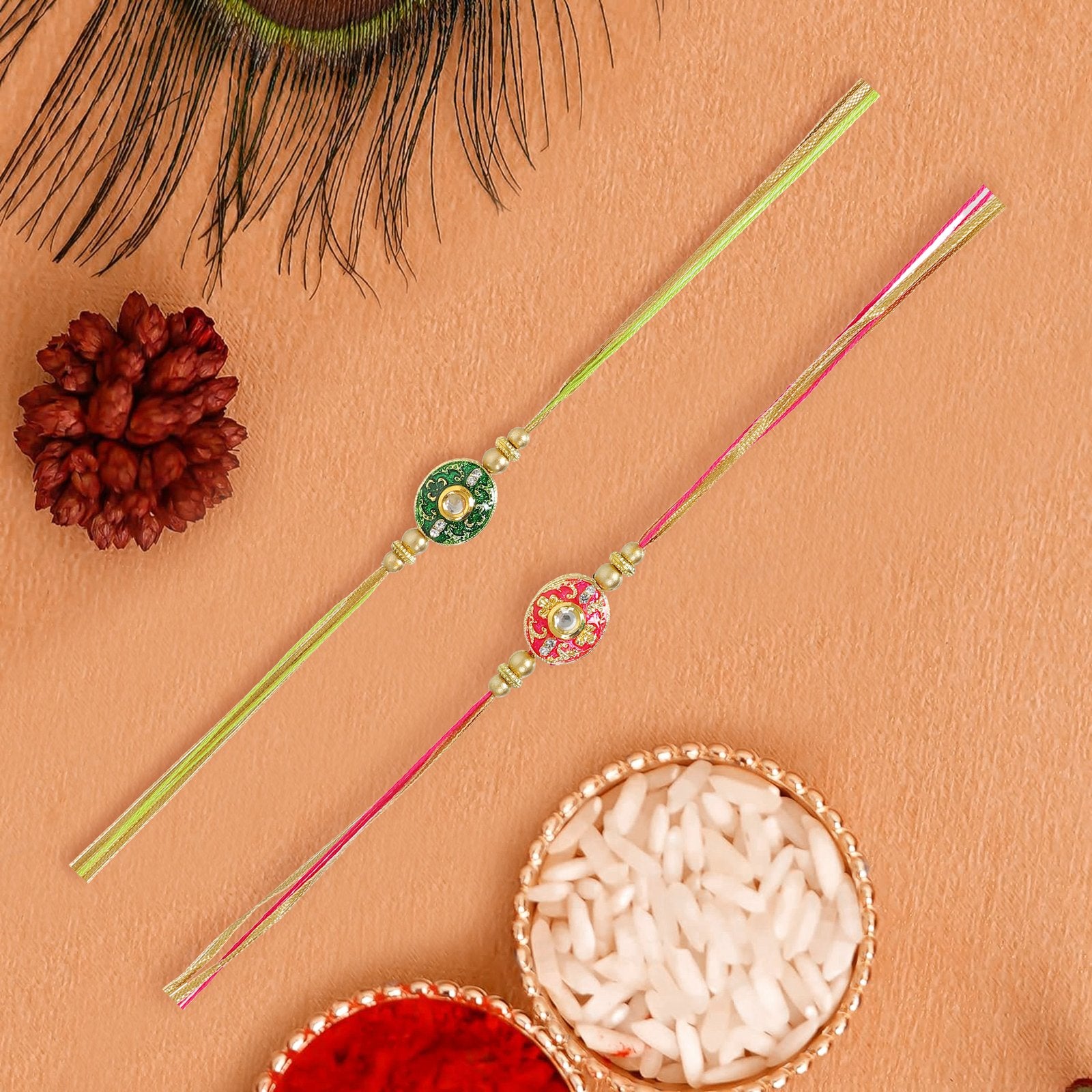 Set of 2 Kundan Rakhi Combo Set For Brother image 1