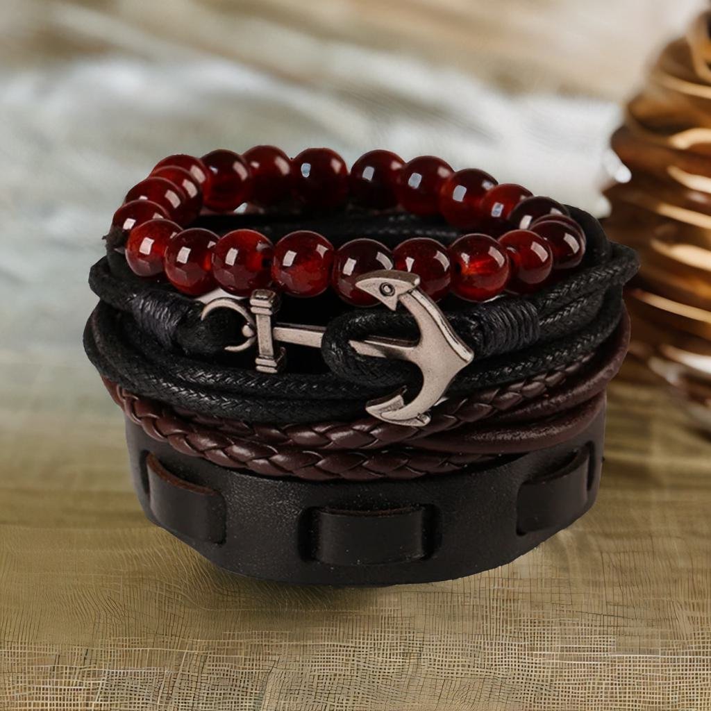 4 Piece Anchor Leather Bracelet image 7