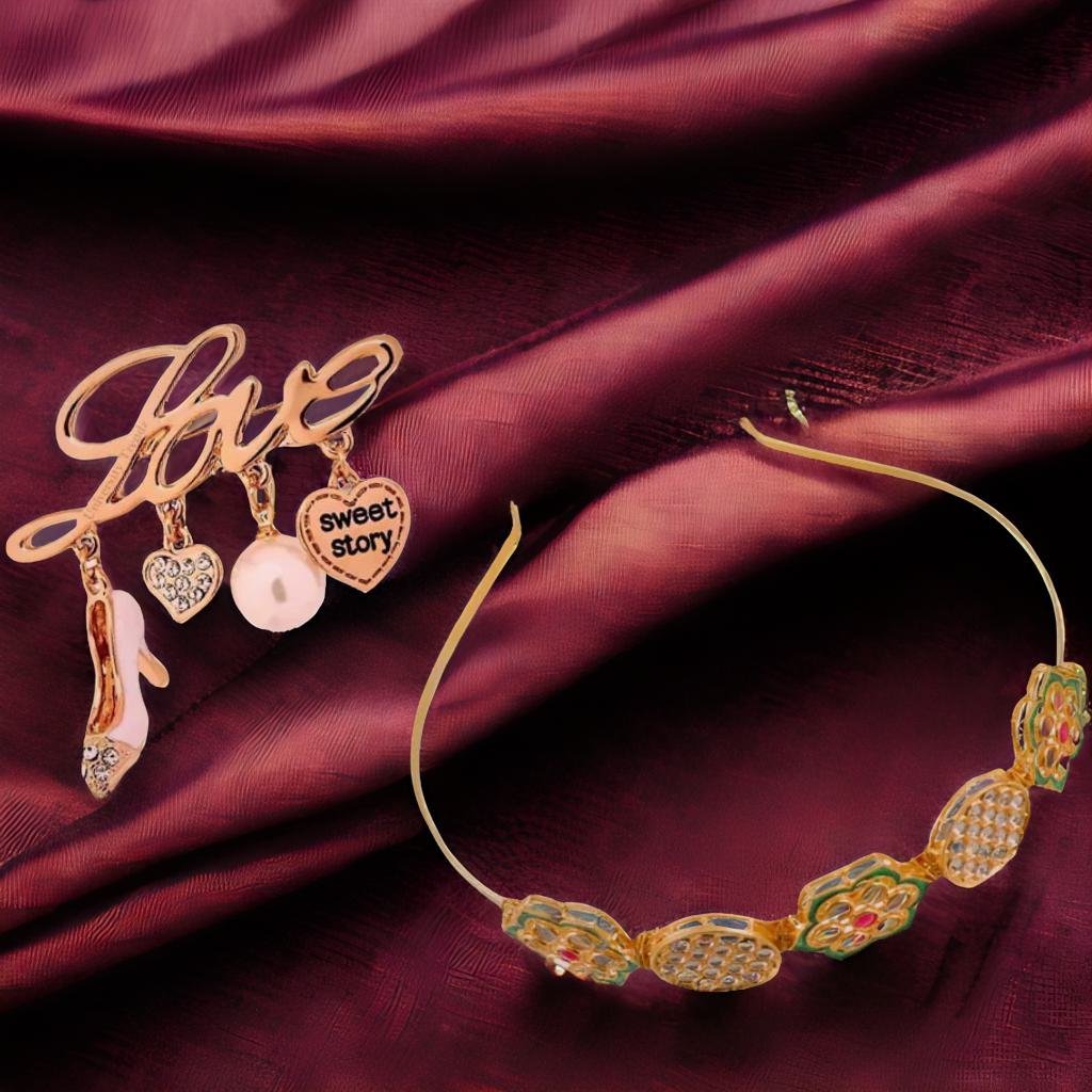 Kundan-Studded Rajasthani Style Hairband with Free Brooch Gift image 0