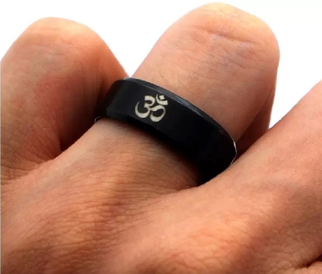 Men's Gold-Plated Rudraksh Mahakal Pendant Necklace & OM Black Ring Combo Set image 3