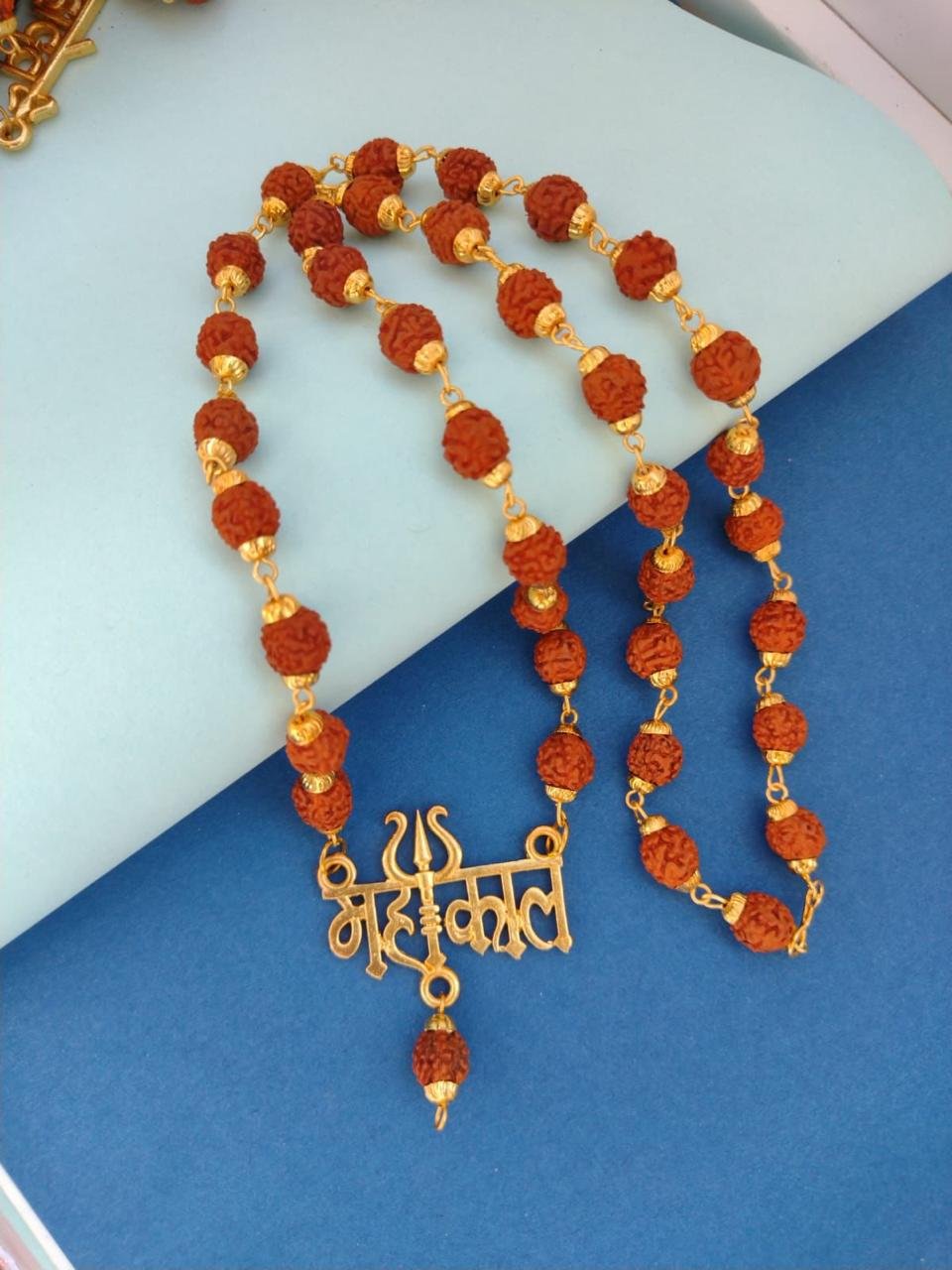 Men's Gold-Plated Rudraksh Mahakal Pendant Necklace & Rudraksh Bracelet Combo Set image 1