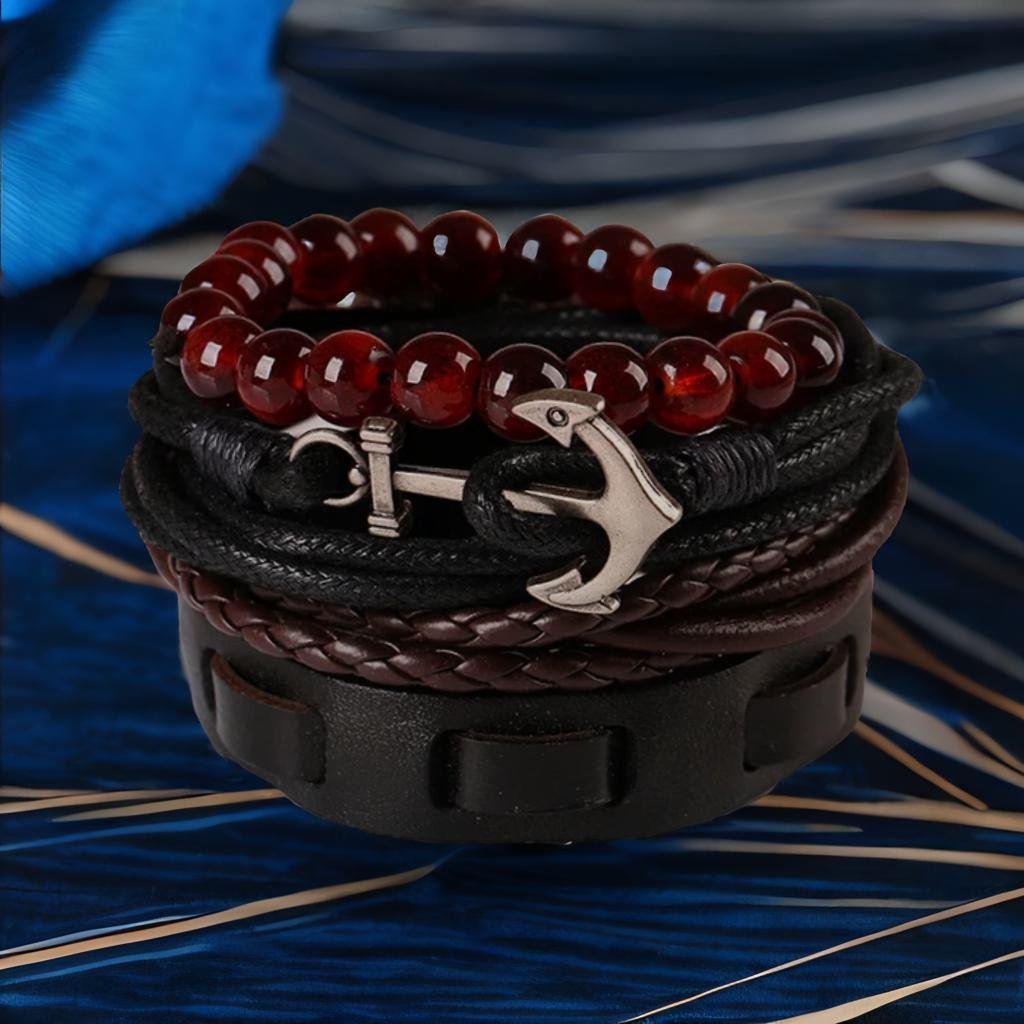4 Piece Anchor Leather Bracelet image 5