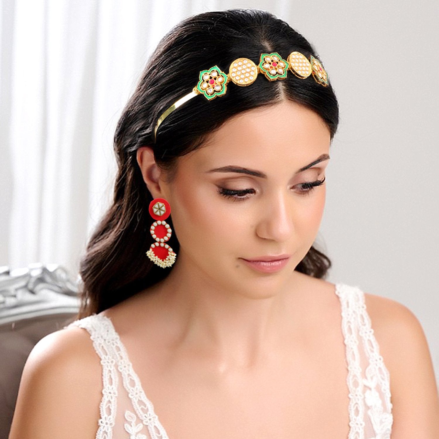 Ethnic Mathapatti Hairband and Earrings Set image 1