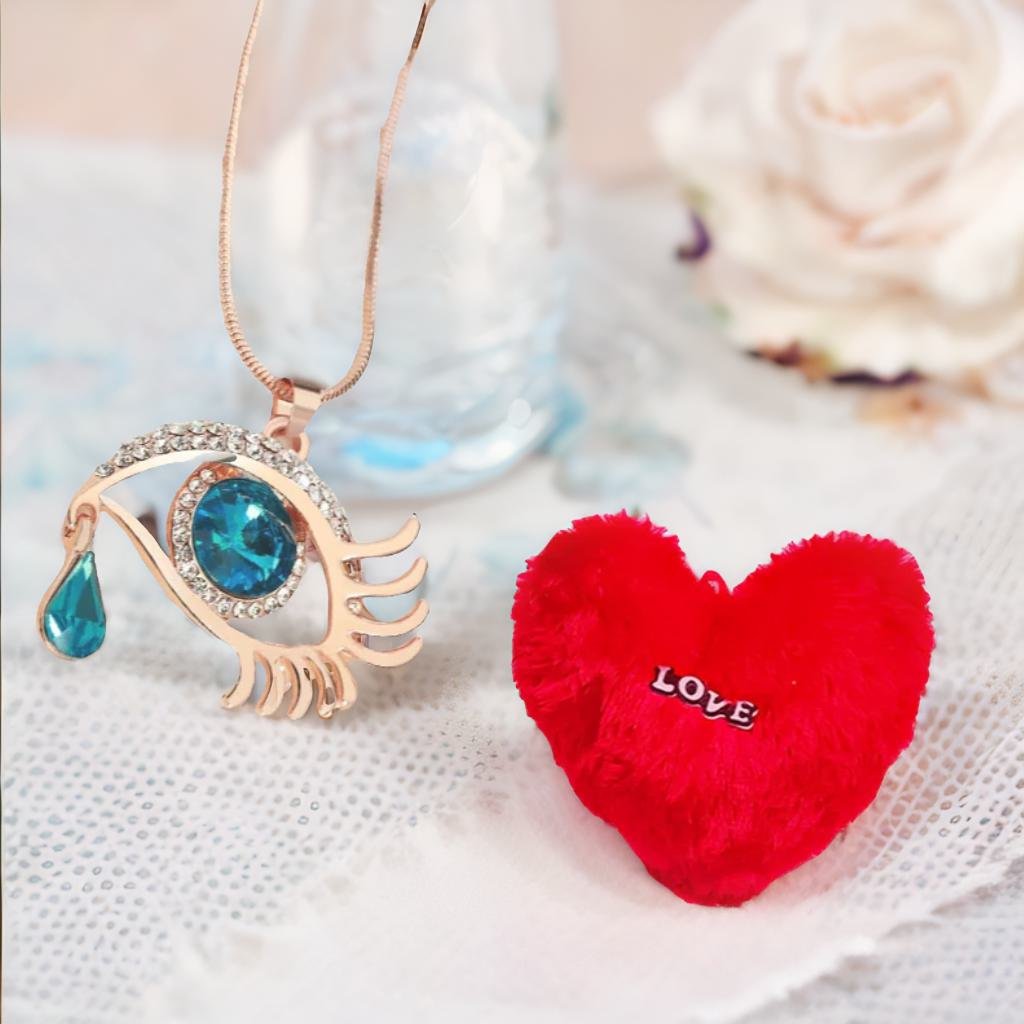 Valentine's Day Jewelry Gift Set Angel Blue Eye Pendant Chain Necklace with Heart Pillow image 1