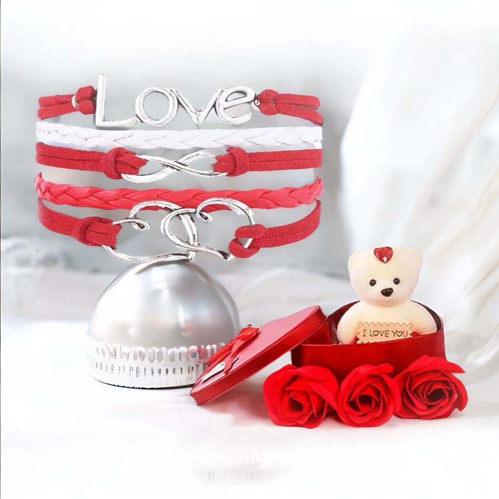 Valentine?s Day Gift Set Love Heart Bracelet & Red Teddy Bear image 1