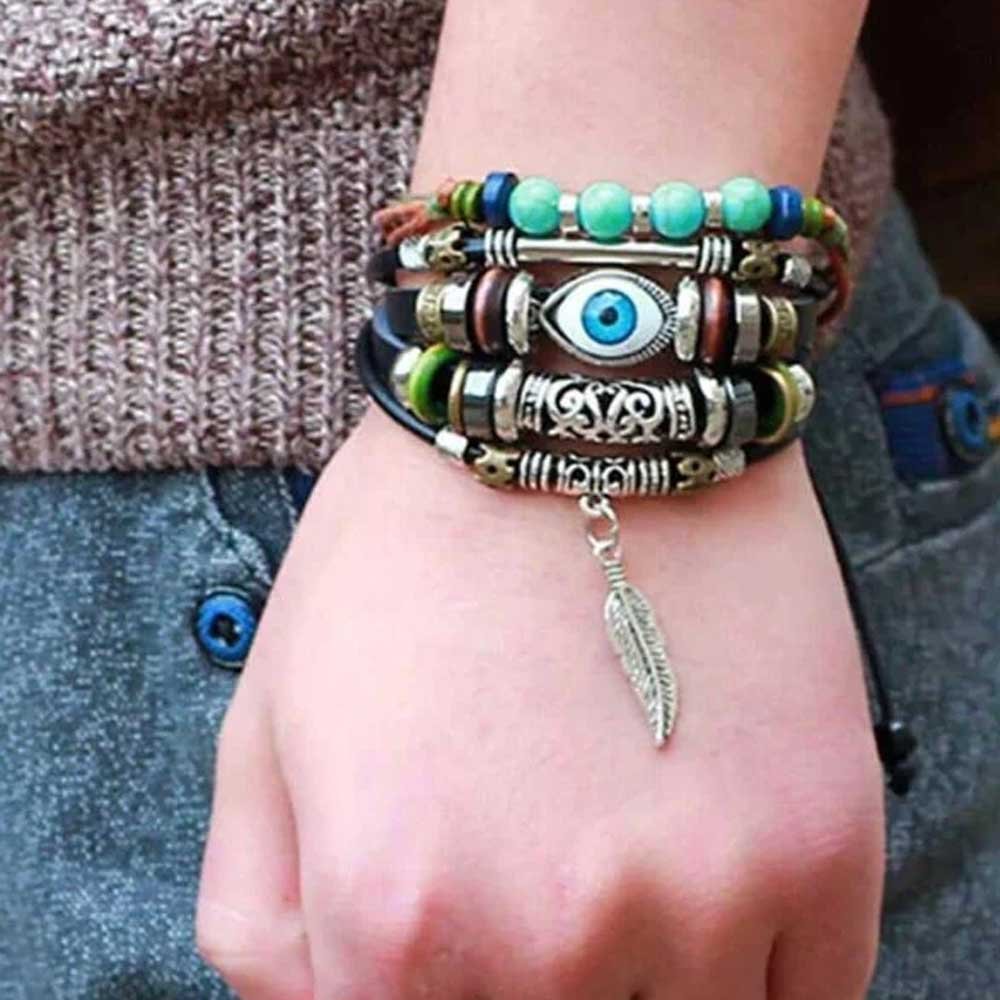 Blue Evil Eye Multi-Color Leather Wrap Bracelet image 3