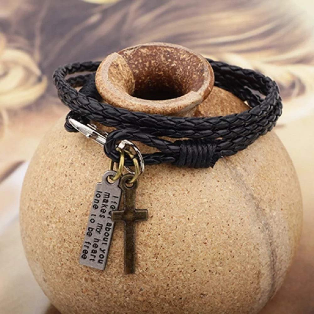 Black Leather Jesus Cross Bracelet for Men image 2