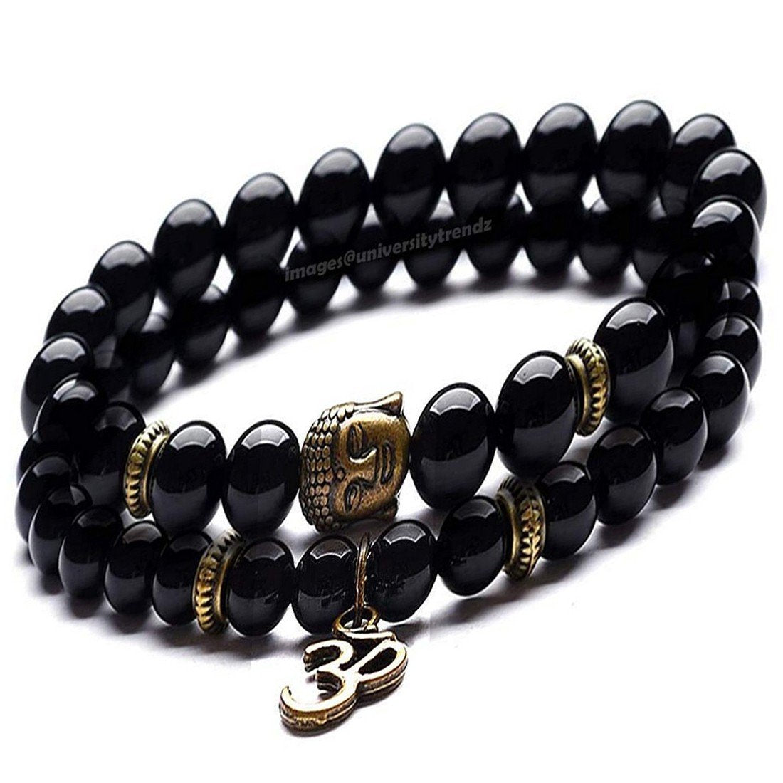 2 Piece Black Beads Buddha and Om Bracelet image 0