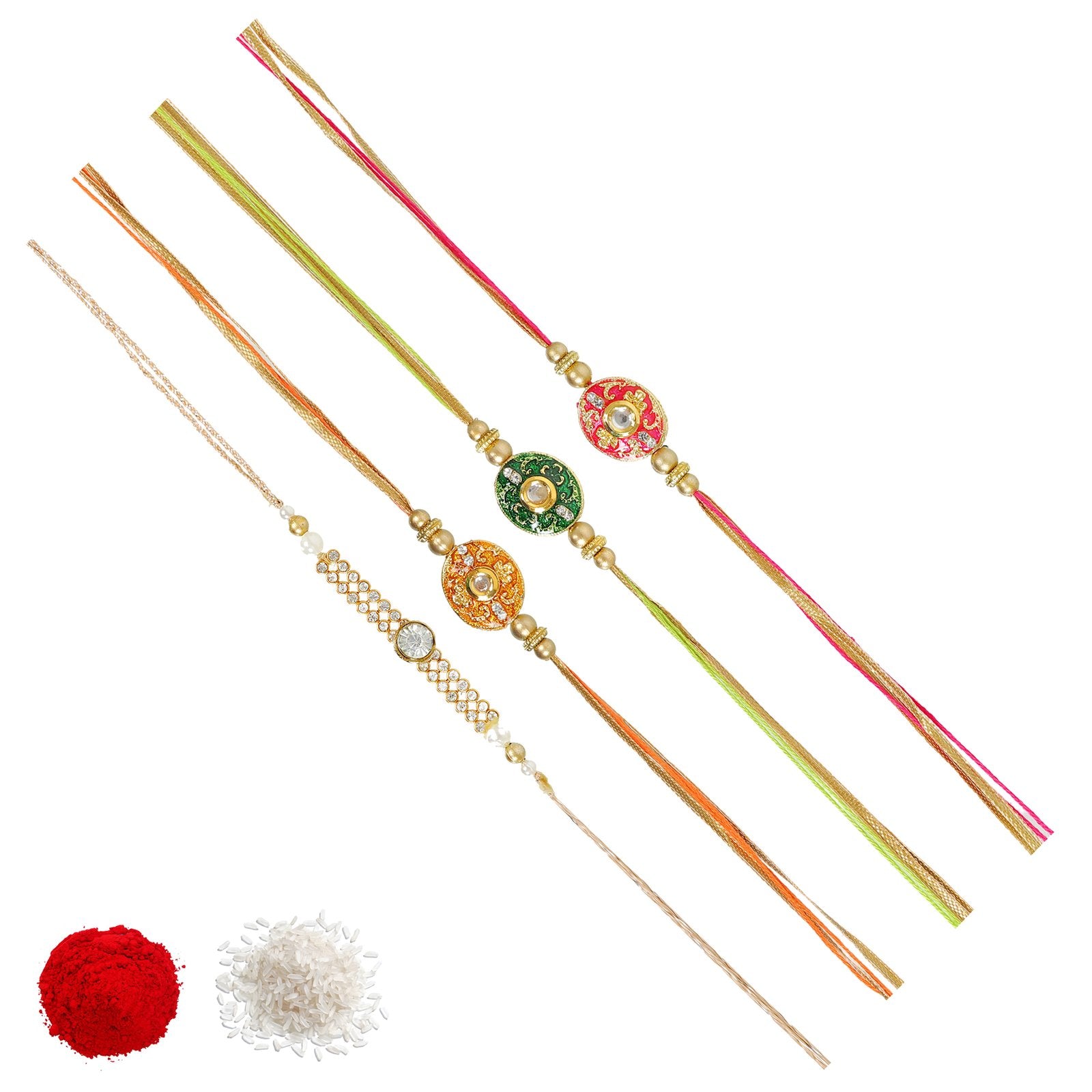 Set of 4 Kundan Beaded Handcrafted Rakhi Set For Brother image 3