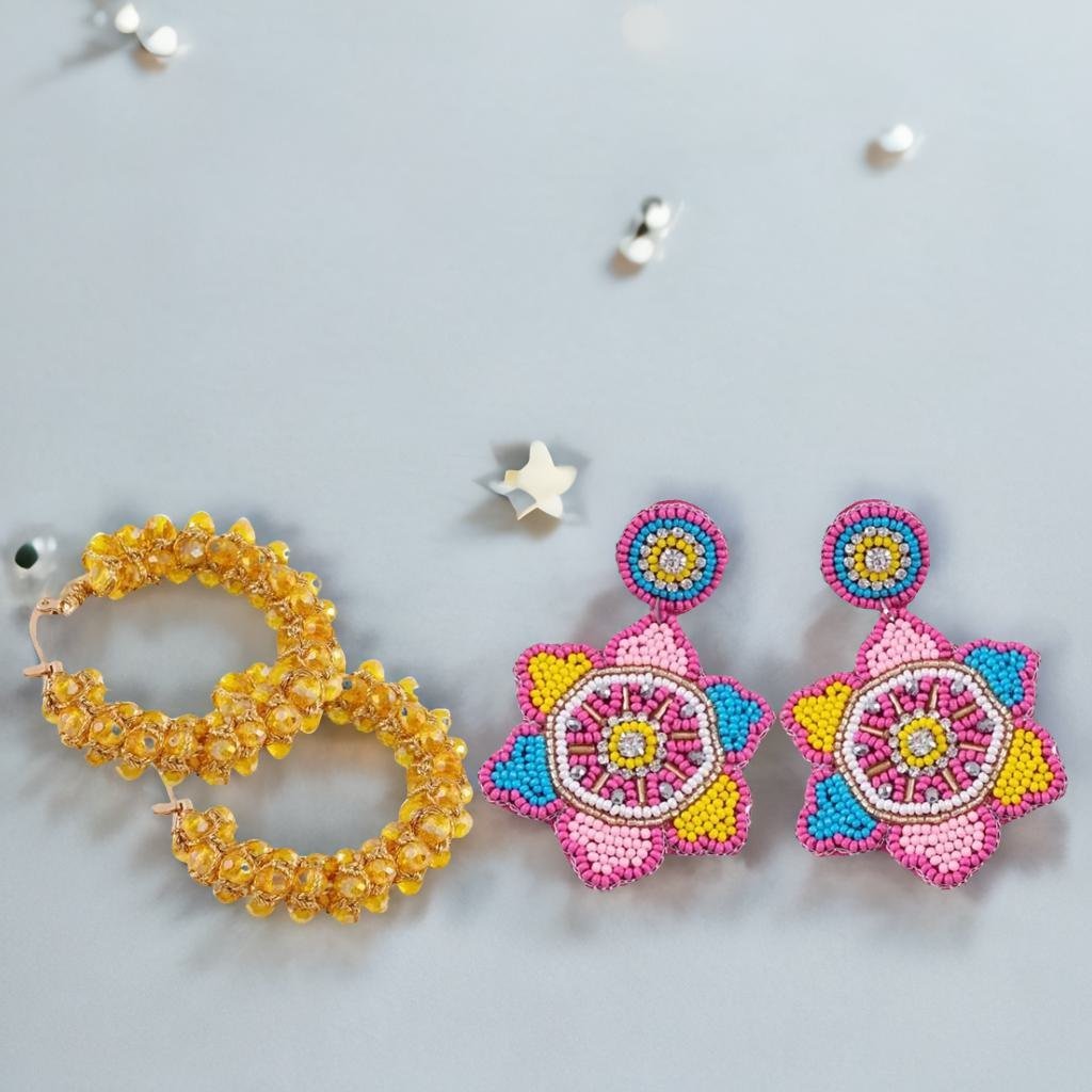 Boho Beauty Handmade Beaded Hoop Dangler Earrings image 1