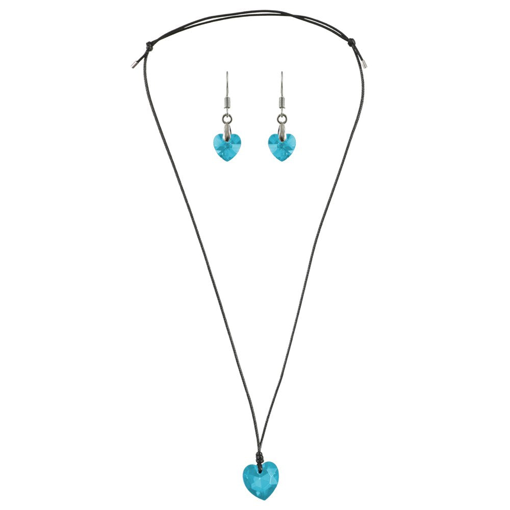 Blue Crystal Heart Pendant Necklace and Earrings Set image 3